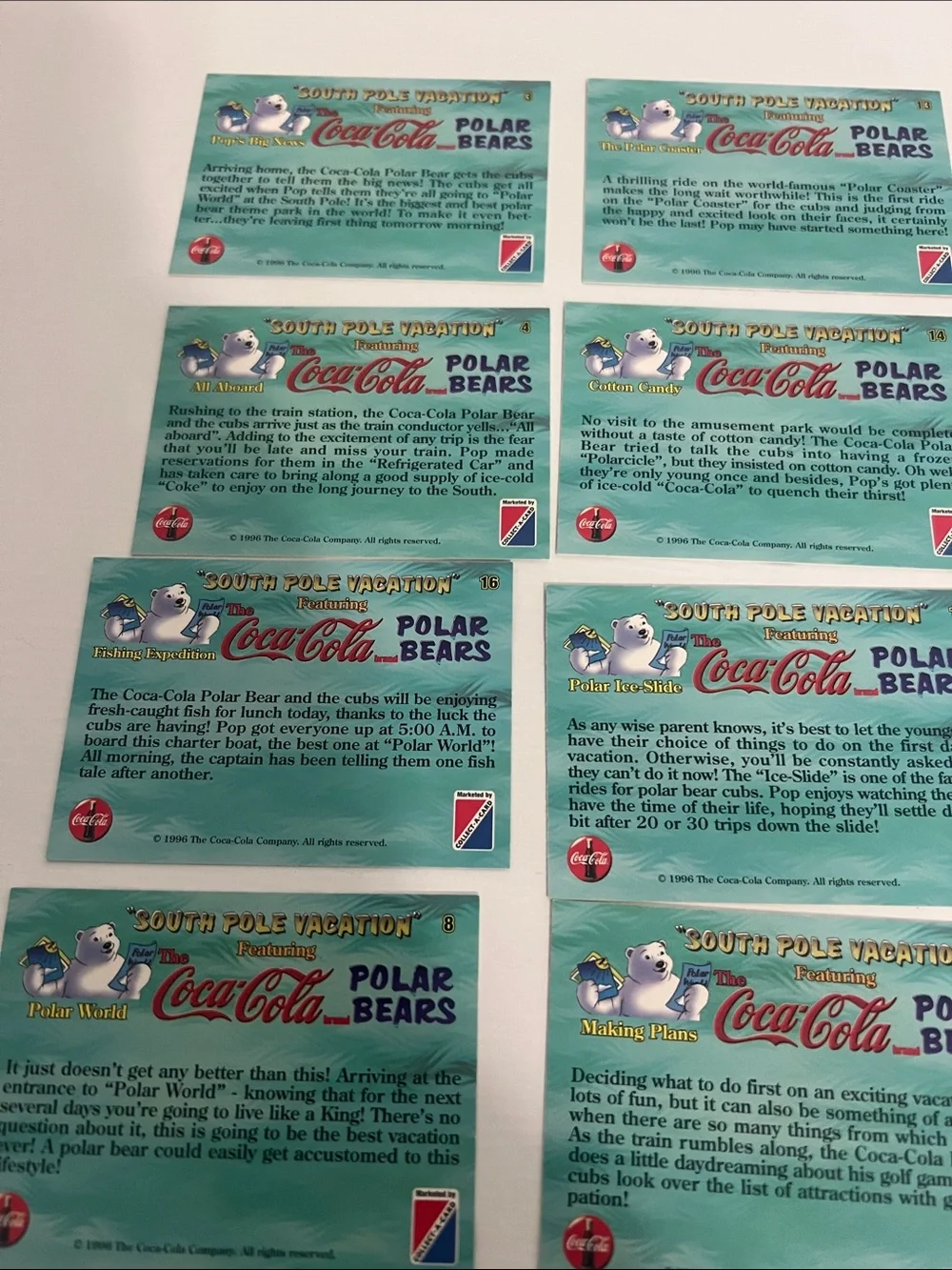 1996 South Pole Vacation Coca Cola Polar Bears Trading Cards (15) - Lot #4